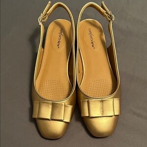Comfortview Gold Flats with Bow Accent